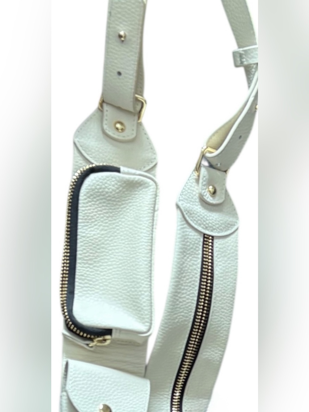 Bandolier Billie Cross Body Pebbled Leather Utility Strap Ivory Gold NEW